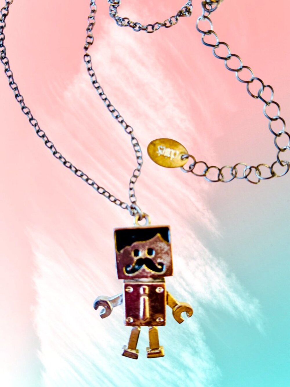 Claire's Moveable Robot Pendant Chain Necklace Pewter Tone